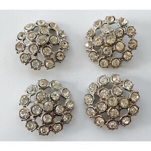 Vintage Buttons Rhinestone Sparkling Set of 4 1 1/8 inch Shank Silver Glitter